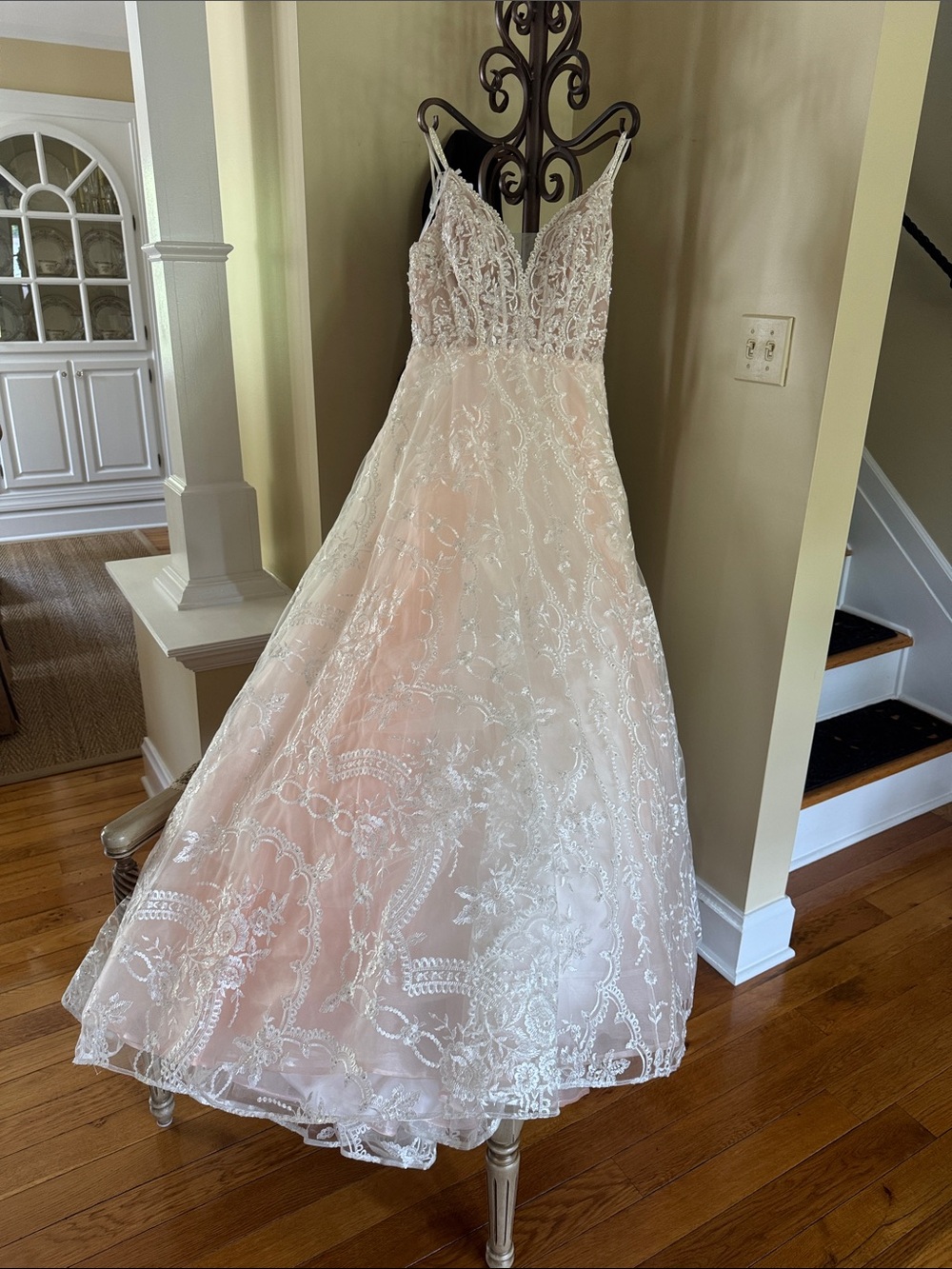 Ellie Wilde Mon Cheri Blush and Ivory Beaded Lace A-Line Dress